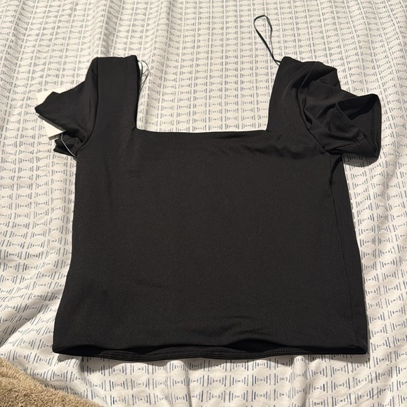 Black Puff Sleeve Square Neck Blouse - Picture 2 of 3